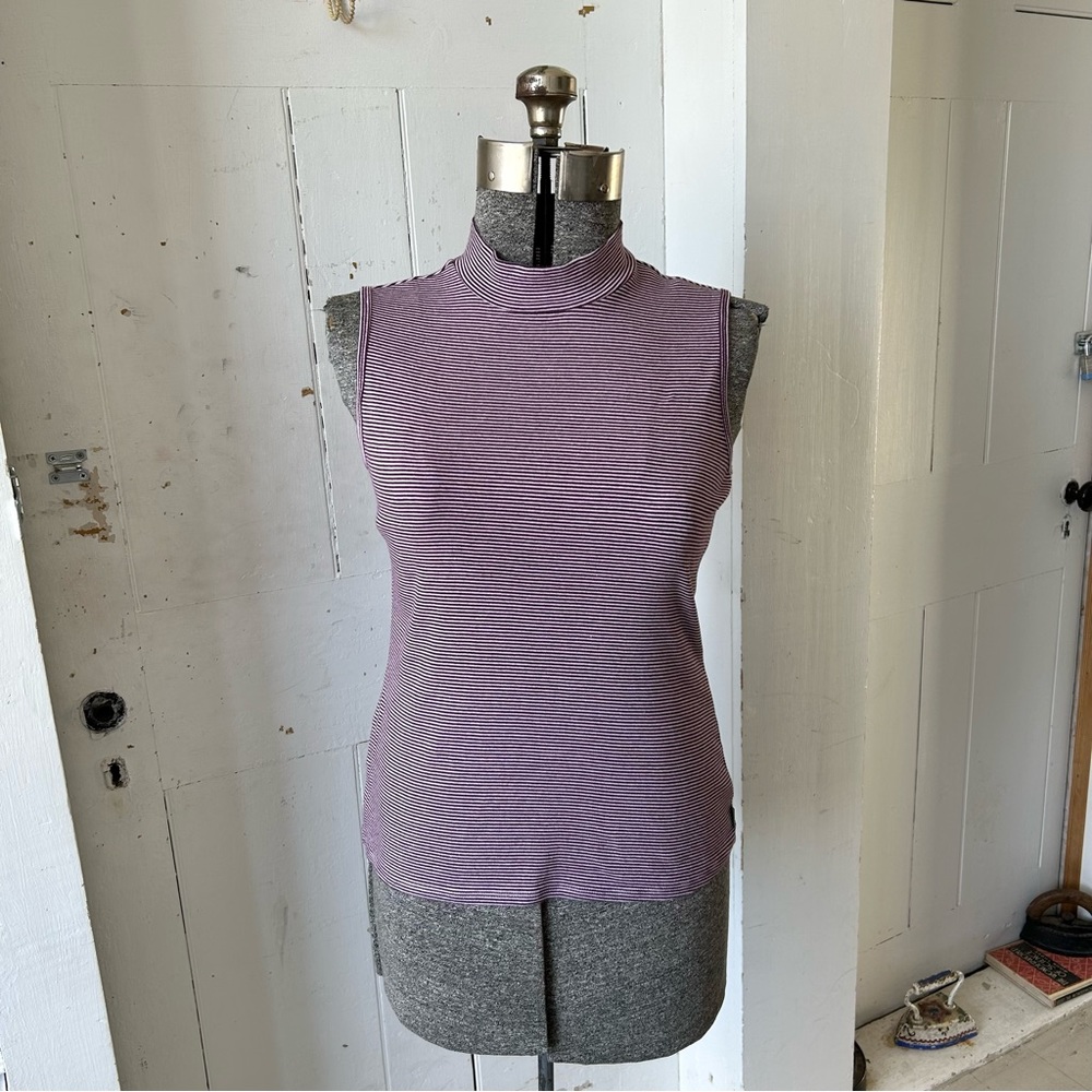 Eddie Bauer Stripe Sleeveless Mock Neck Tank Top